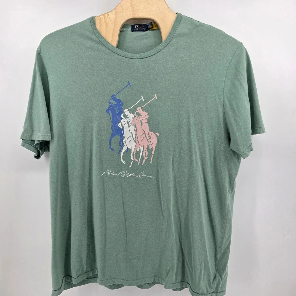 Polo Ralph Lauren T-Shirt Mens 3XLT Heritage Triple Pony Cotton Green Big & Tall